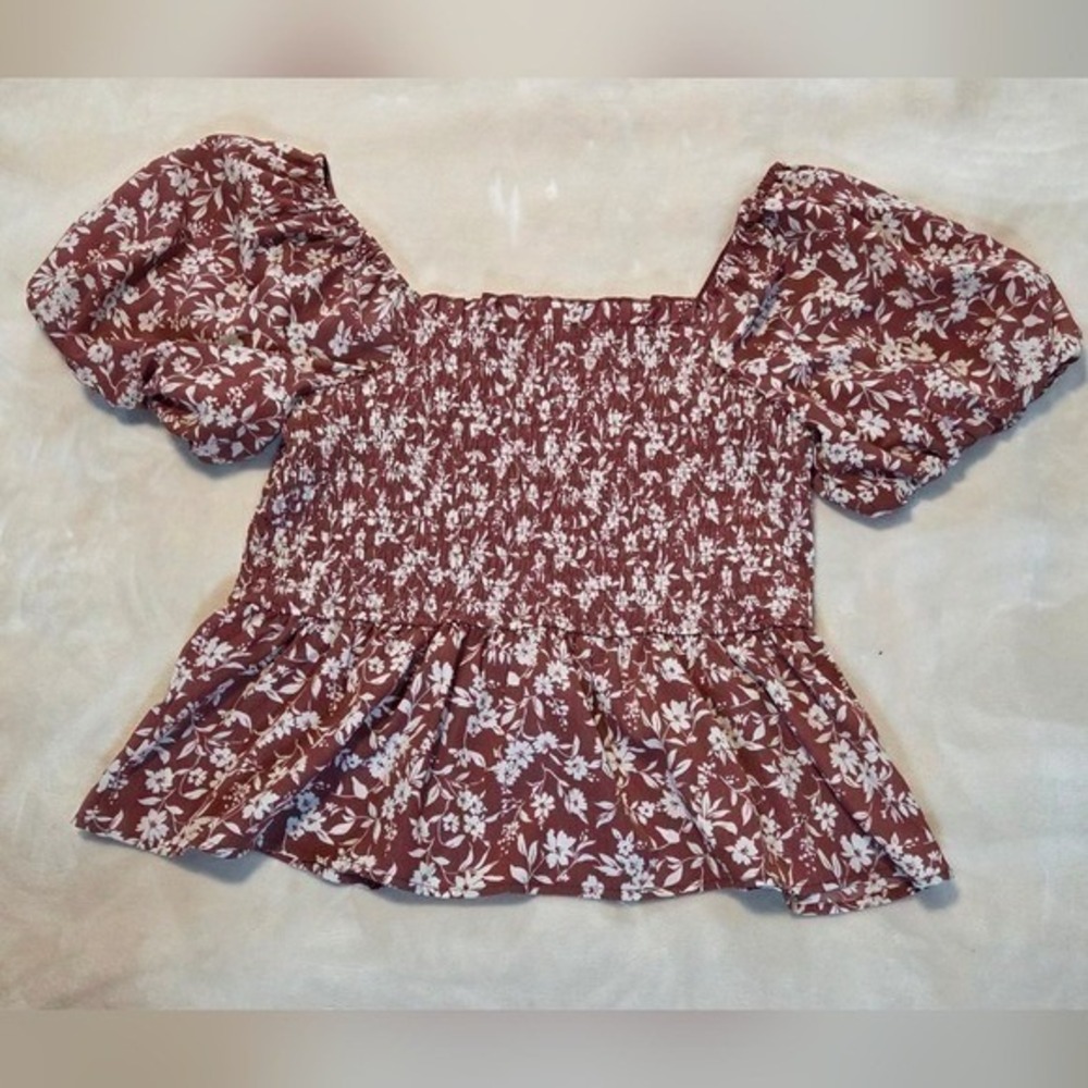 Smocked Floral‎ Peplum Top Puff Sleeve Cottagecore Blouse Size 2X